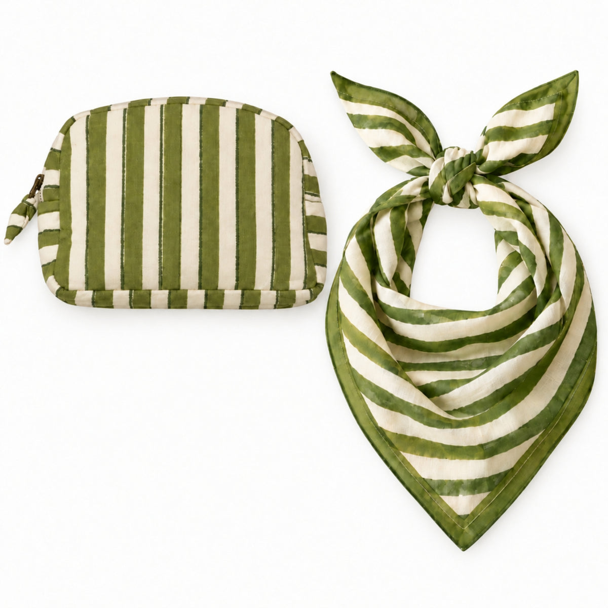 Basera & Baadal Set – Olive Green Stripes